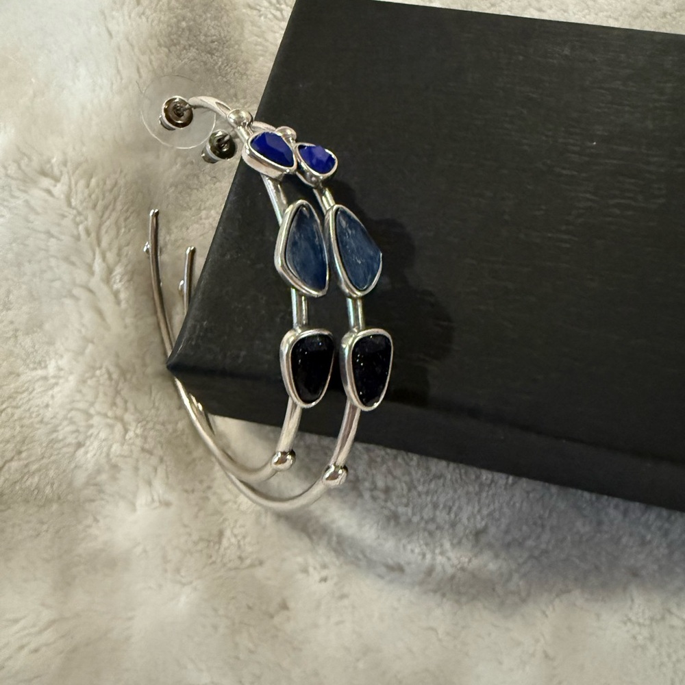 Kendra Scott Silver Earrings with Blue and Black Stones